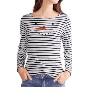 Boden Women's‎ Christmas Breton Shirt in Embellished Snowman Size 2 MSRP $60